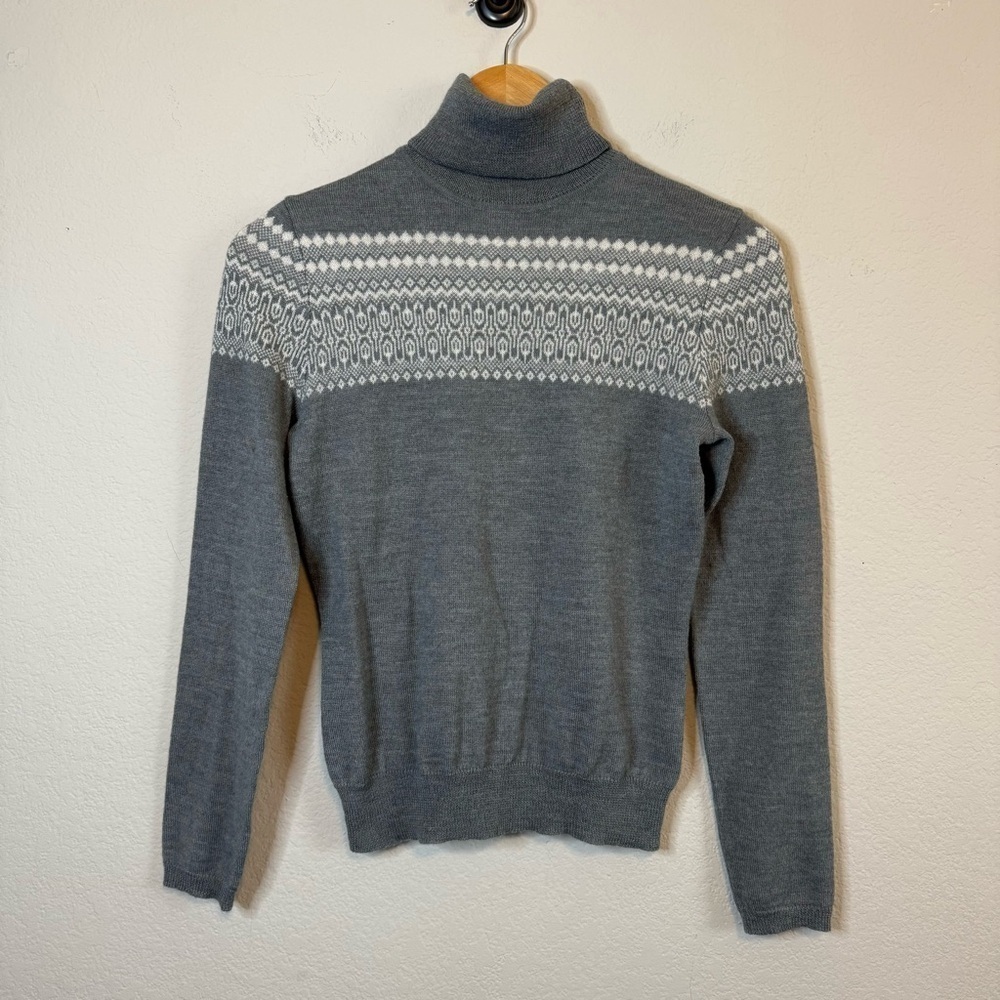 Ann Taylor Loft Vintage Wool Cashmere Blend Long Sleeve Gray Fair Isle Sweater - Picture 2 of 9